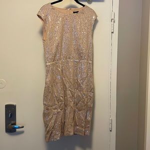 JCrew knee length sequin dress, soft rose goldish color.